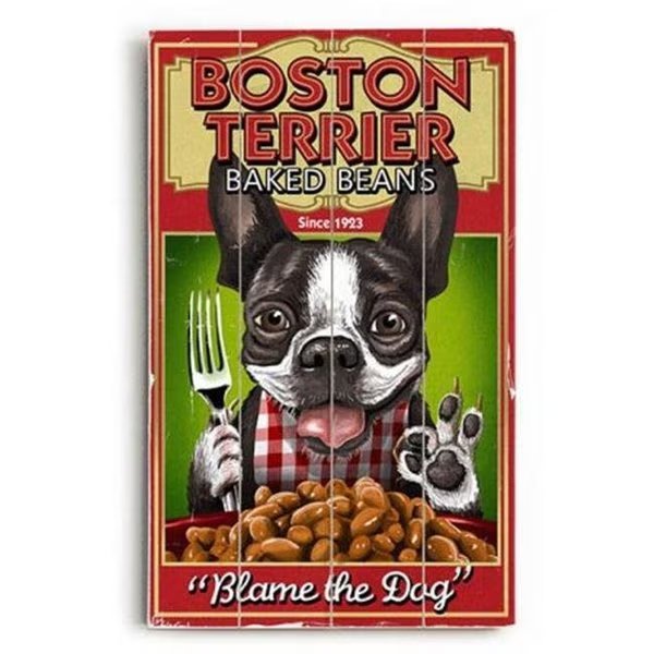 One Bella Casa 0009-7077-20 18 x 24 in. Boston Terrier Baked Beans Planked Wood Wall Decor by ArtLicensing, One Bella Casa, Mfr#: 0009-7077-20